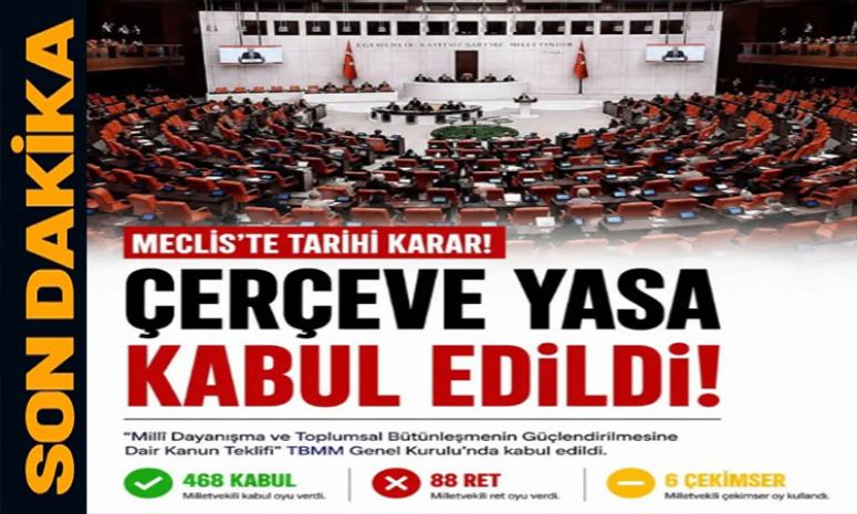 12 Maddelik Çerçeve Yasa 468 Oyla Meclis